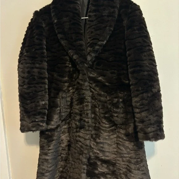 Vintage Grunge Winter Dark Brown Faux Fur Streetwear Midi Whimsygoth -Size Large - Picture 7 of 14